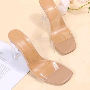 Women Clear Strap Chunky Heeled Mule Sandals, Fashion Summer Heeled Sandals